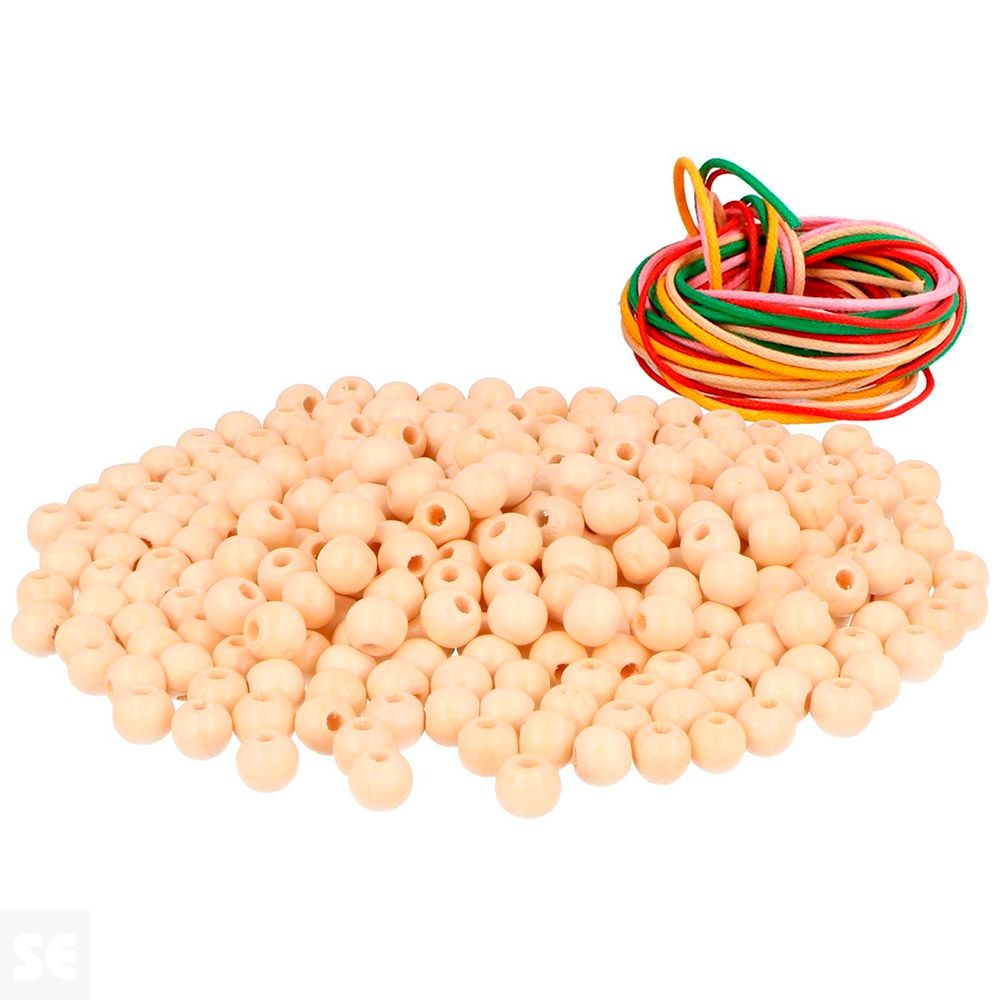 39 Cuentas Madera Natural 10mm 450u. + 5m Hilo Algodón SP-1176-0758