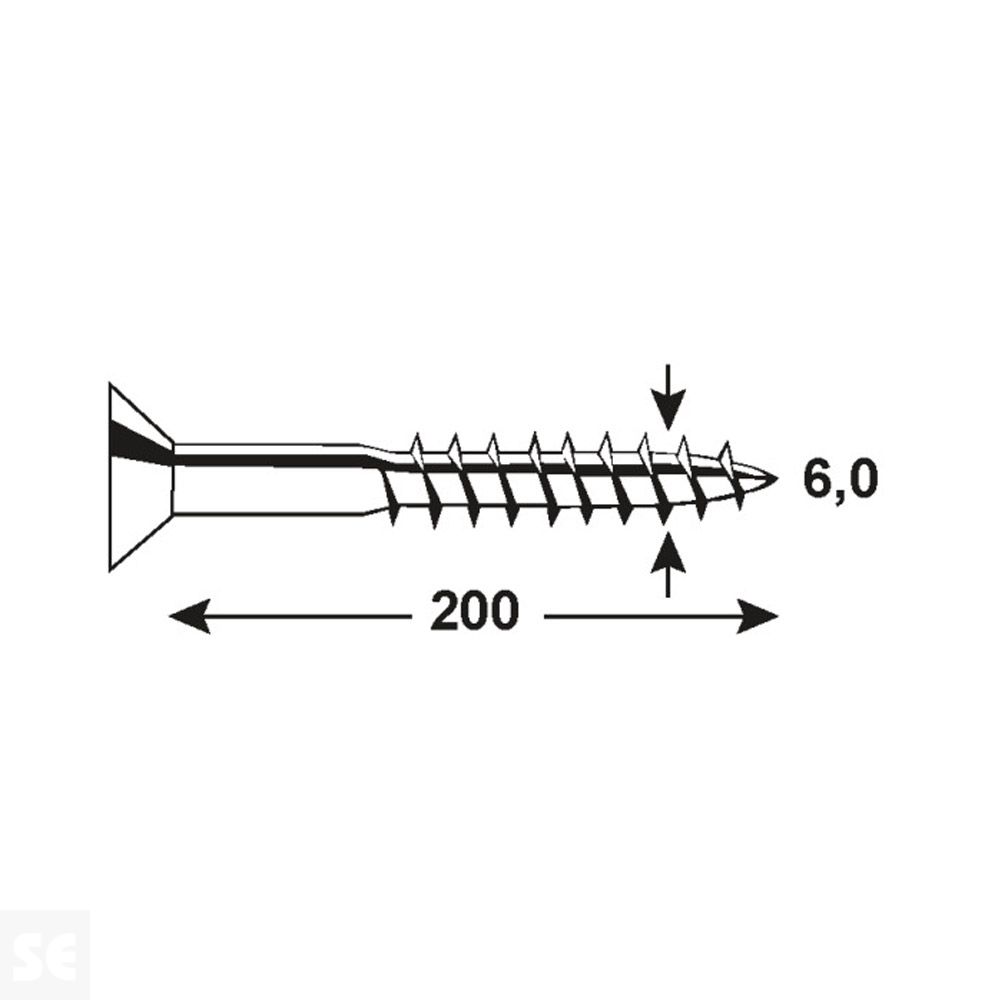 Tirafondo 6,0x200 mm -  Pz Galvanizado (4 uds.)