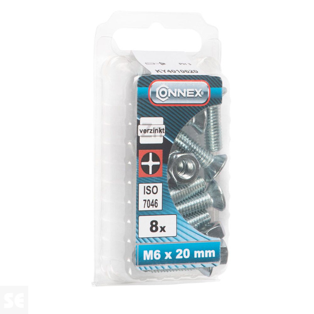 Tornillo Cabeza Avellanada + Tuerca M6x20mm. (8u.)