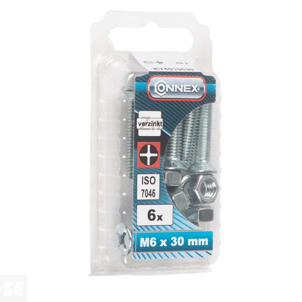 Tornillo Cabeza Avellanada + Tuerca M6x30mm. (6u.)