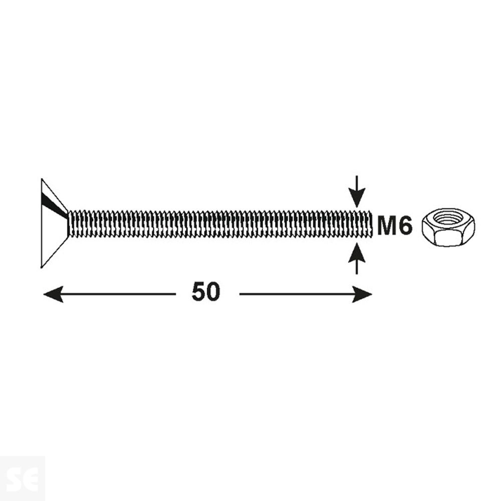 Tornillo Cabeza Avellanada + Tuerca M6x50mm. (4u.)