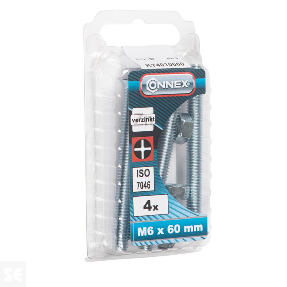 Tornillo Cabeza Avellanada + Tuerca M6x60mm. (4u.)
