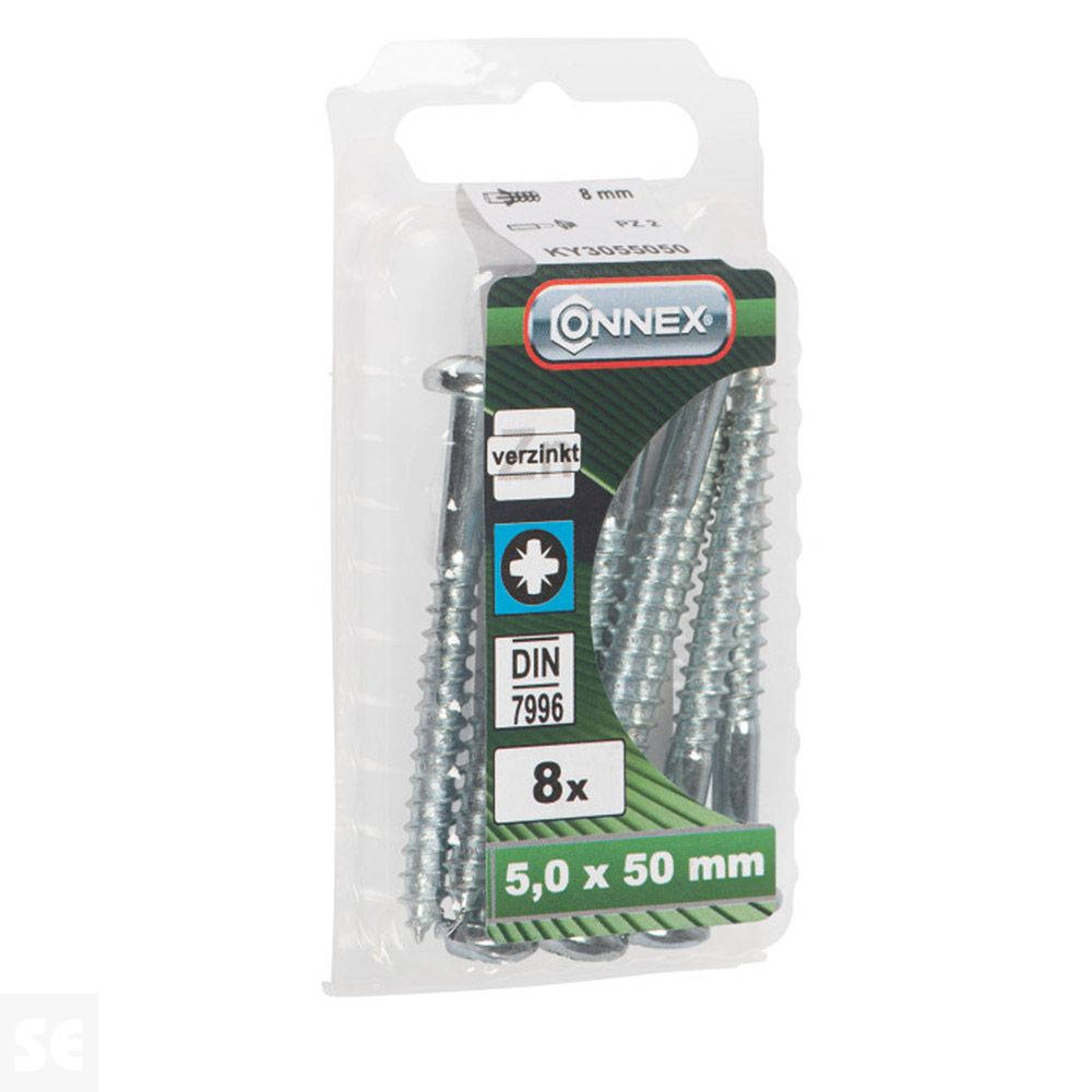 Tornillo Madera Cabeza Redonda Galvanizado 5x50mm. (8u.)