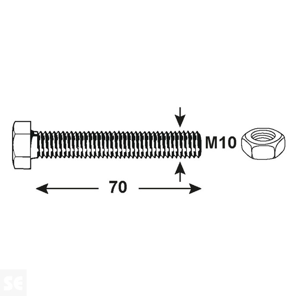 Tornillo de Ajuste Din558 con Tuerca Vz 933 M.M. M10x70