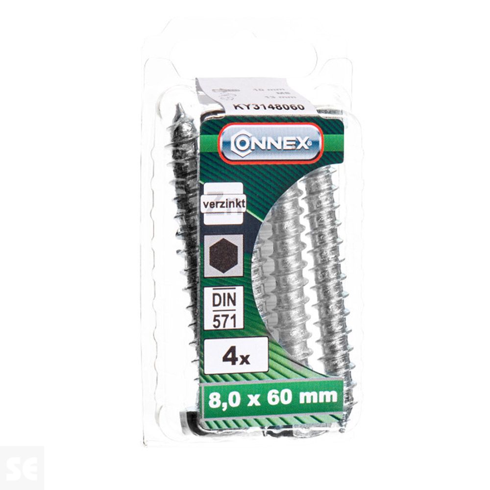Tornillo Madera 571 Hexagonal Galvanizado 8x60mm. (4u.)