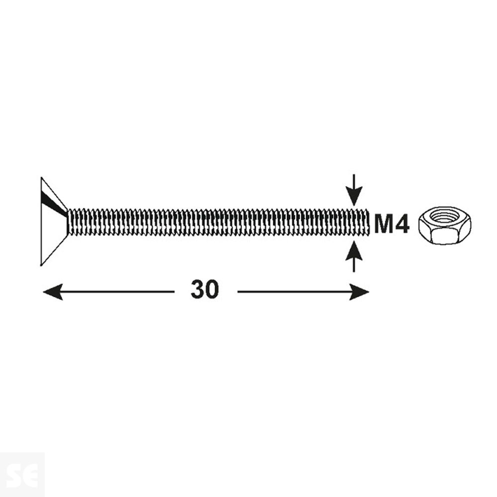 Tornillo Cabeza Avellanada + Tuerca M4x30mm. (12u.)