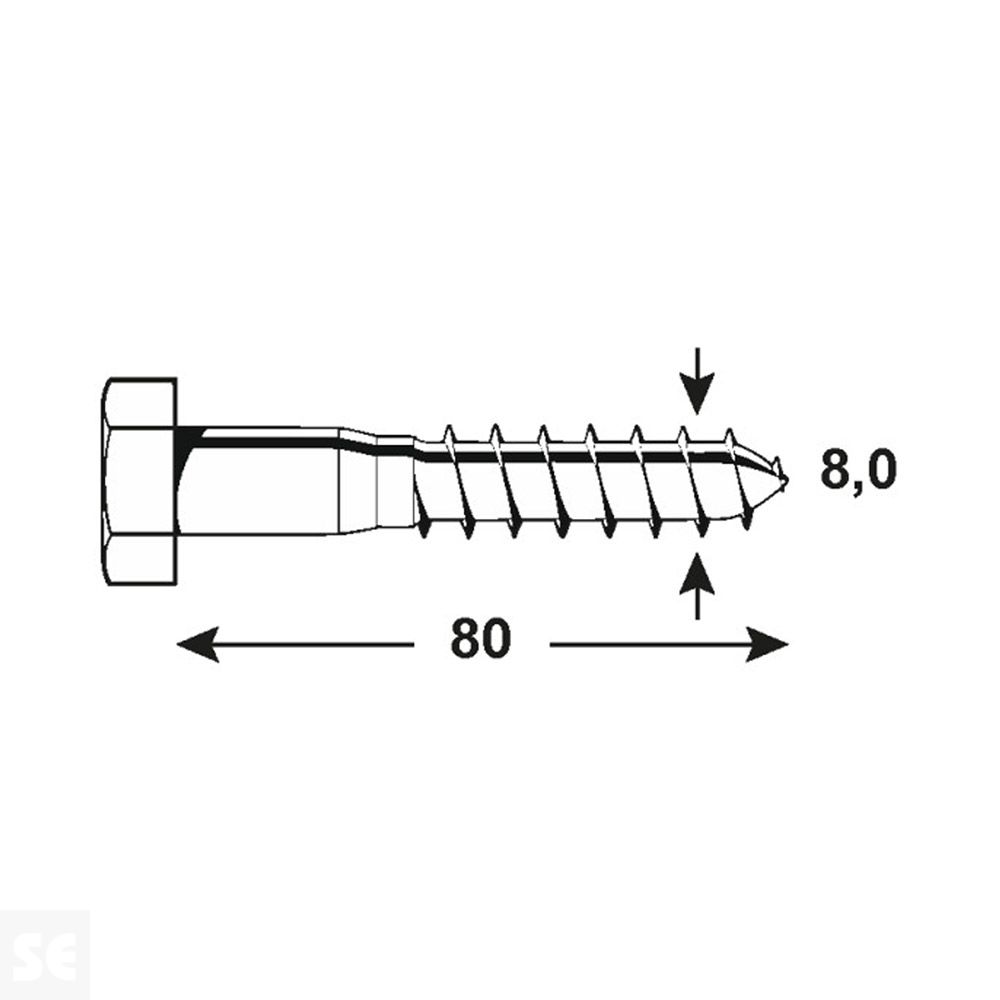 Tornillo para Madera 571 Hexagonal Galvanizado 8x80