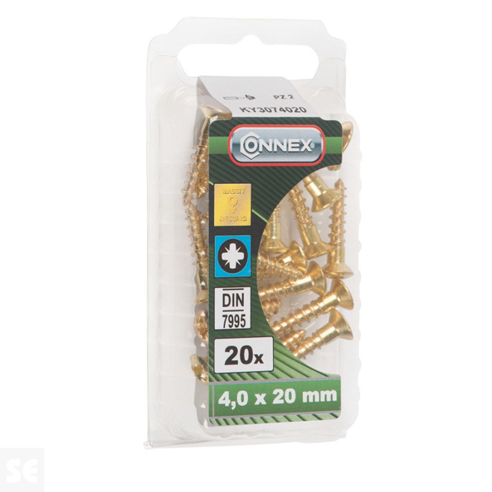 Tornillo Madera Cabeza Ovalada Latonado 4x20mm. (20u.)