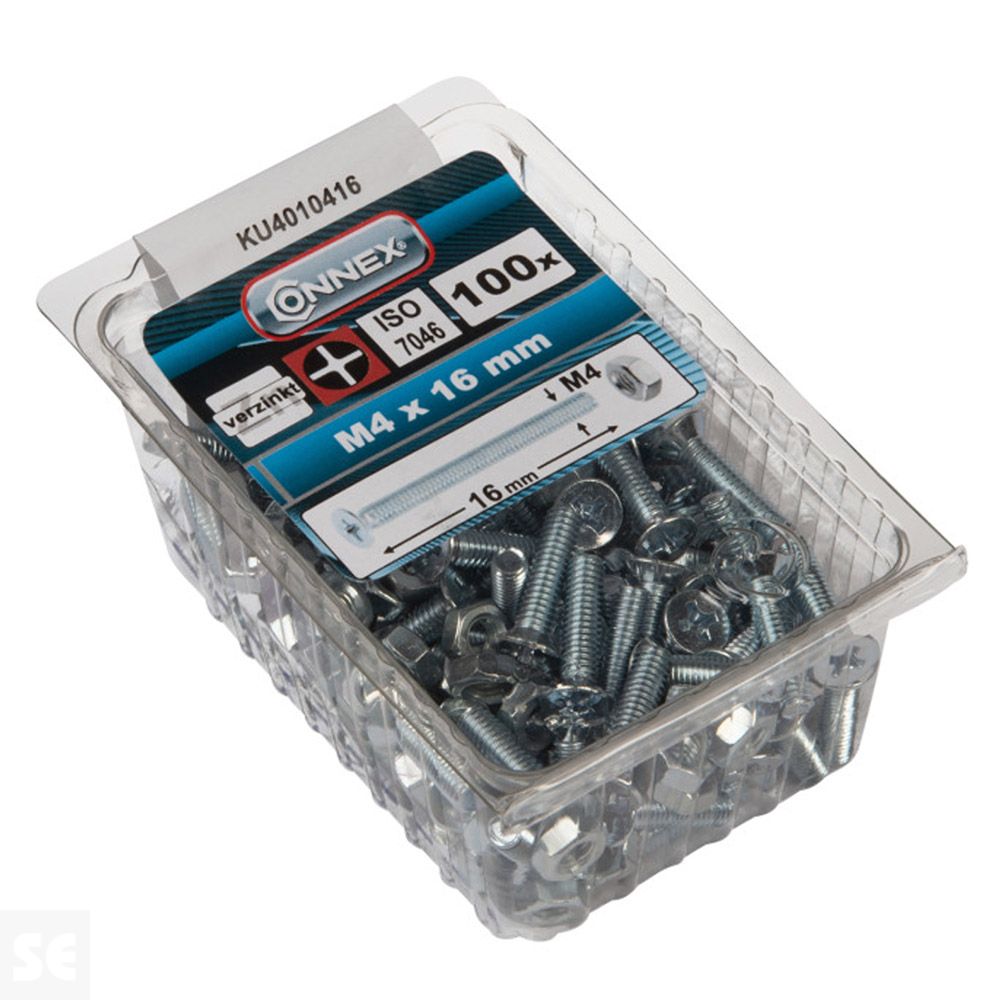 Tornillo Cabeza avellanada + Tuercas Cabeza Plana Fresada Cincada PH M4X16 mm (100u.)