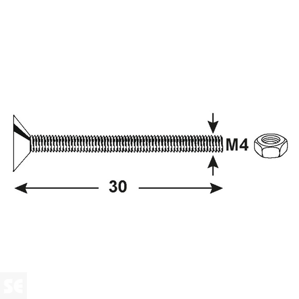 Tornillo Cabeza avellanada + Tuercas Cabeza Plana Fresada Cincada PH M4X30 mm (65u.)