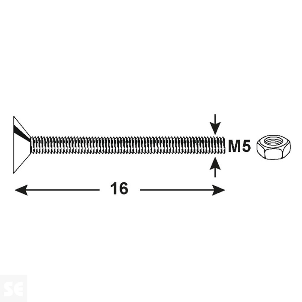 Tornillo Cabeza avellanada + Tuercas Cabeza Plana Fresada Cincada PH M5X16 mm (75u.)