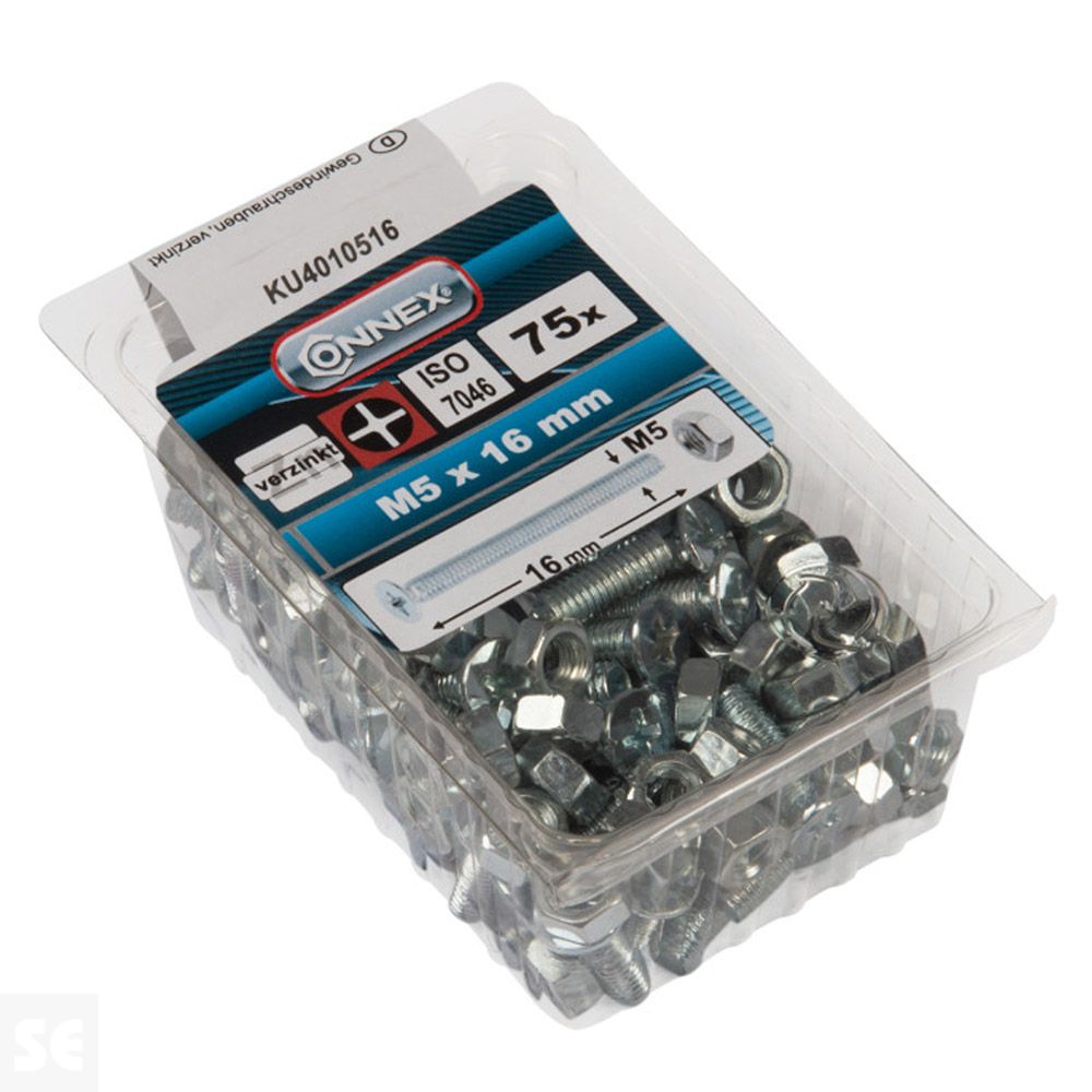 Tornillo Cabeza avellanada + Tuercas Cabeza Plana Fresada Cincada PH M5X16 mm (75u.)