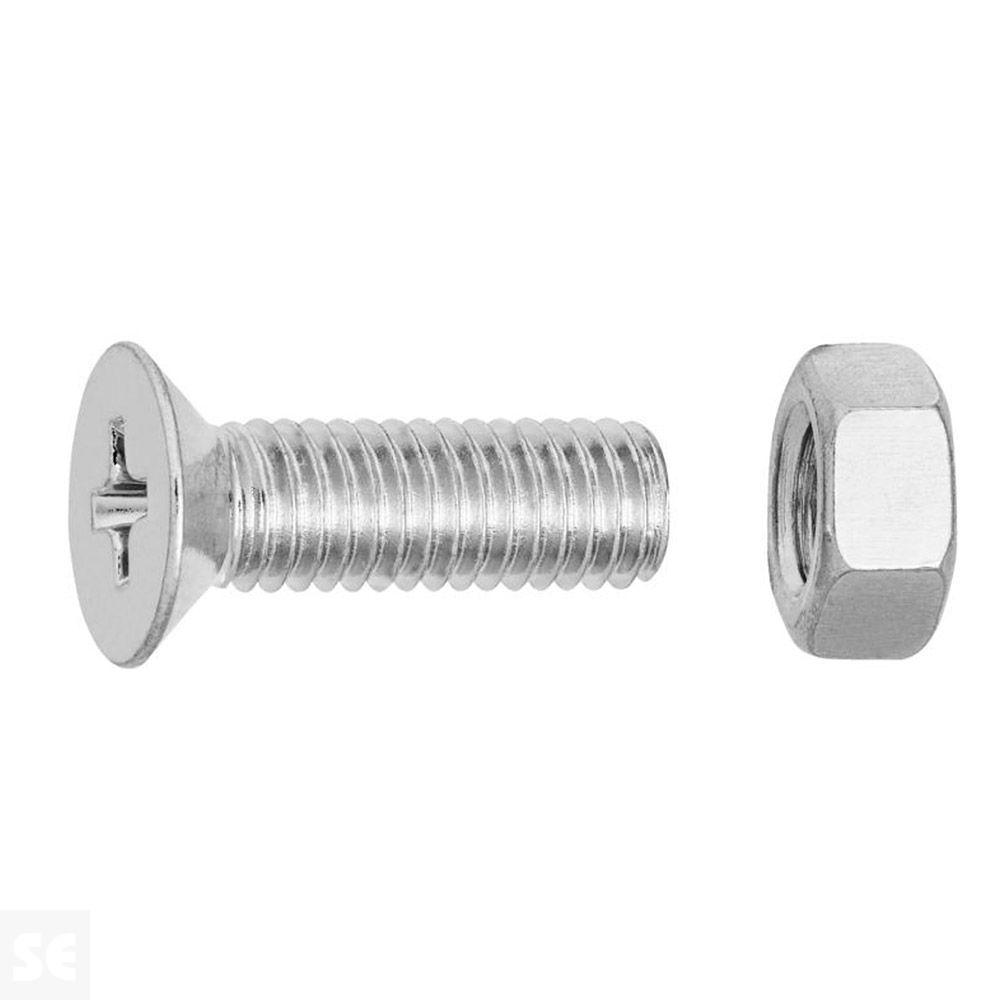 Tornillo Cabeza avellanada + Tuercas Cabeza Plana Fresada Cincada PH M5X16 mm (75u.)