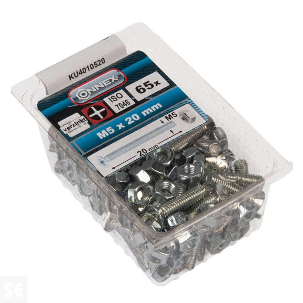 Tornillo Cabeza avellanada + Tuercas Cabeza Plana Fresada Cincada PH M5X20 mm (65u.)