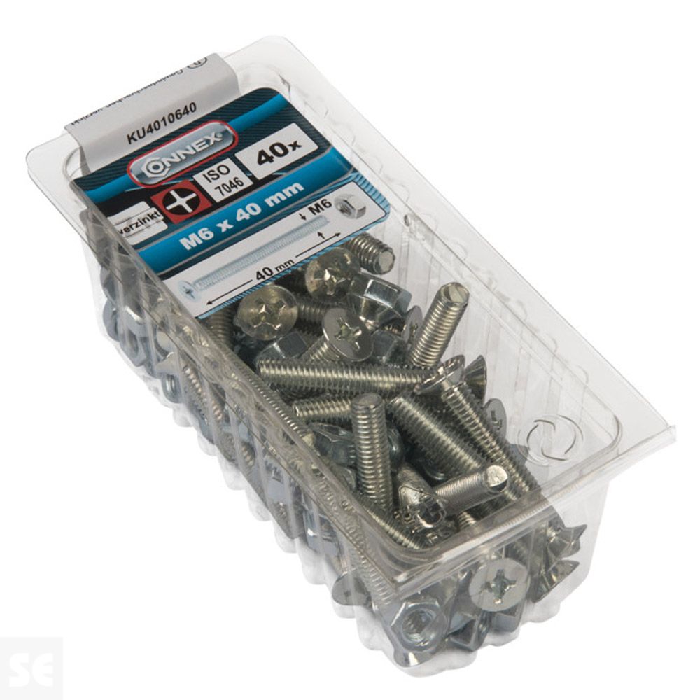 Tornillo Cabeza avellanada + Tuercas Cabeza Plana Fresada Cincada PH M6X40 mm (40u.)