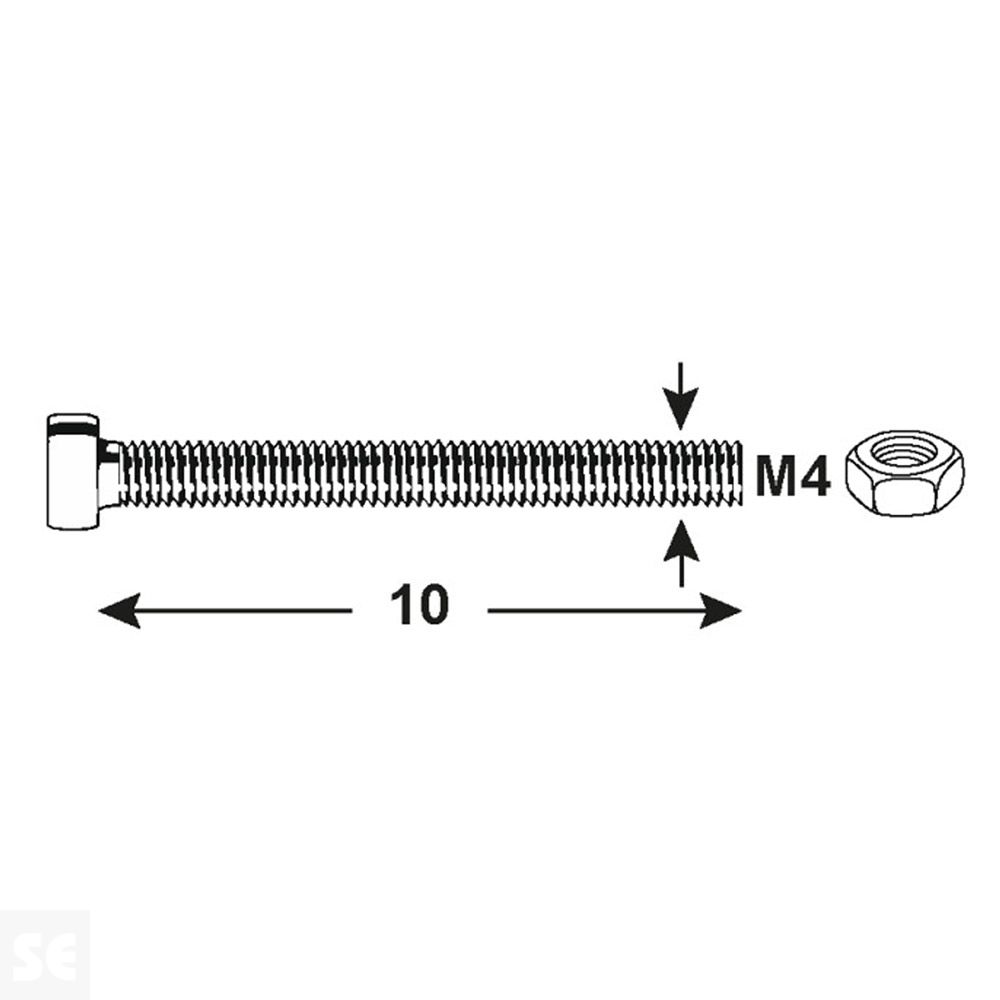 Tornillo Cabeza Redonda + Tuerca M4 x 10 mm (100u.)