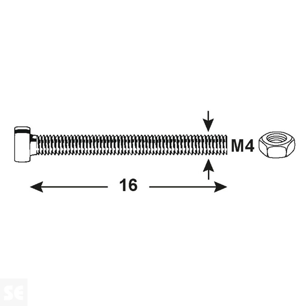 Tornillo Cabeza Redonda + Tuerca M4 x 16 mm (100u.)