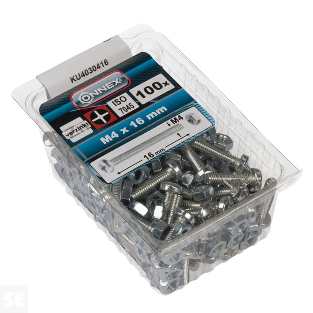 Tornillo Cabeza Redonda + Tuerca M4 x 16 mm (100u.)