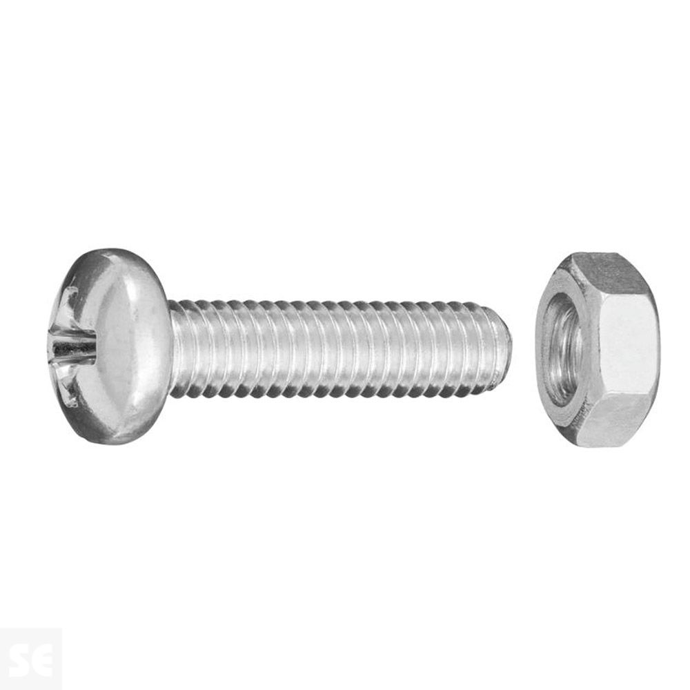 Tornillo Cabeza Redonda + Tuerca M4 x 16 mm (100u.)