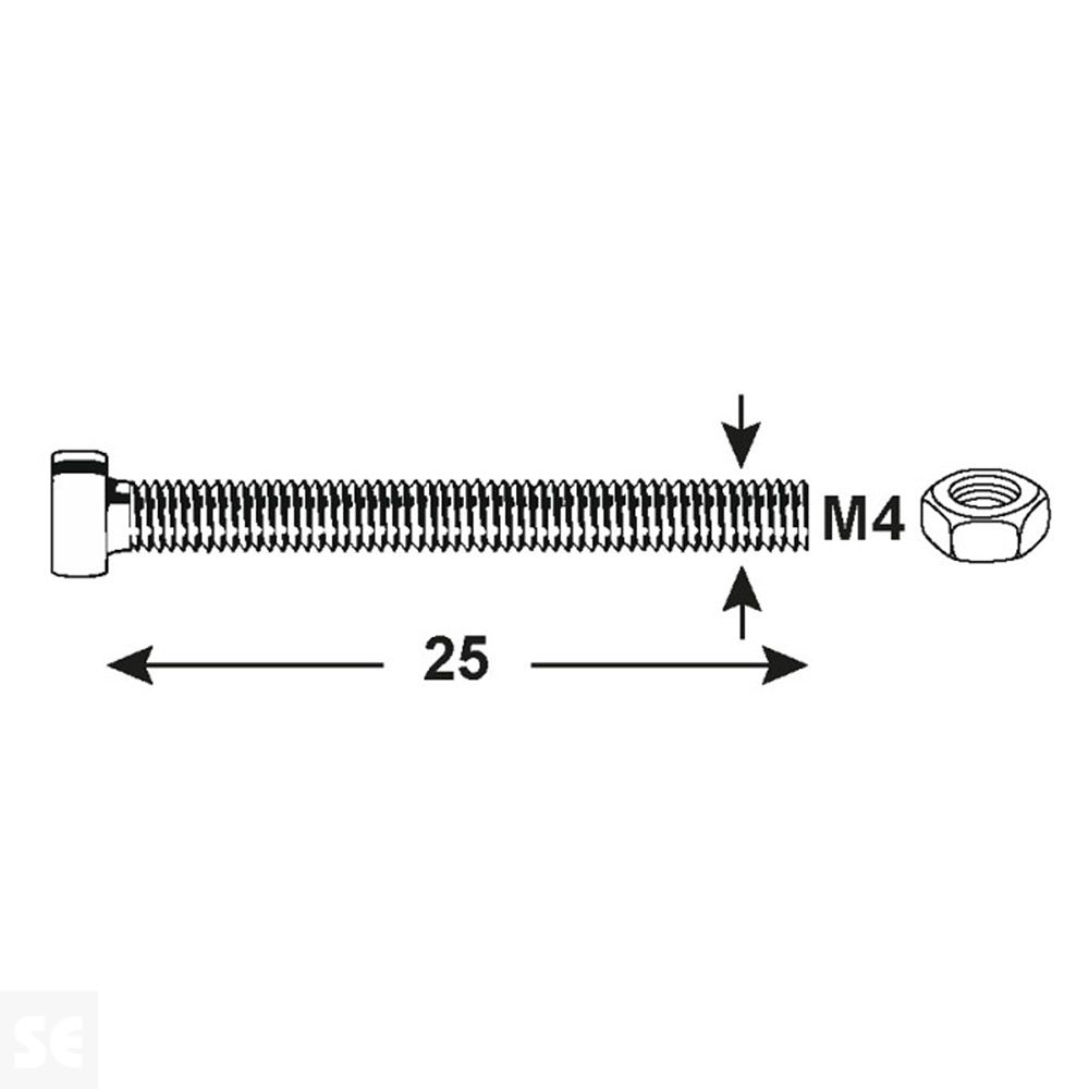 Tornillo Cabeza Redonda + Tuerca M4 x 25 mm (65u.)