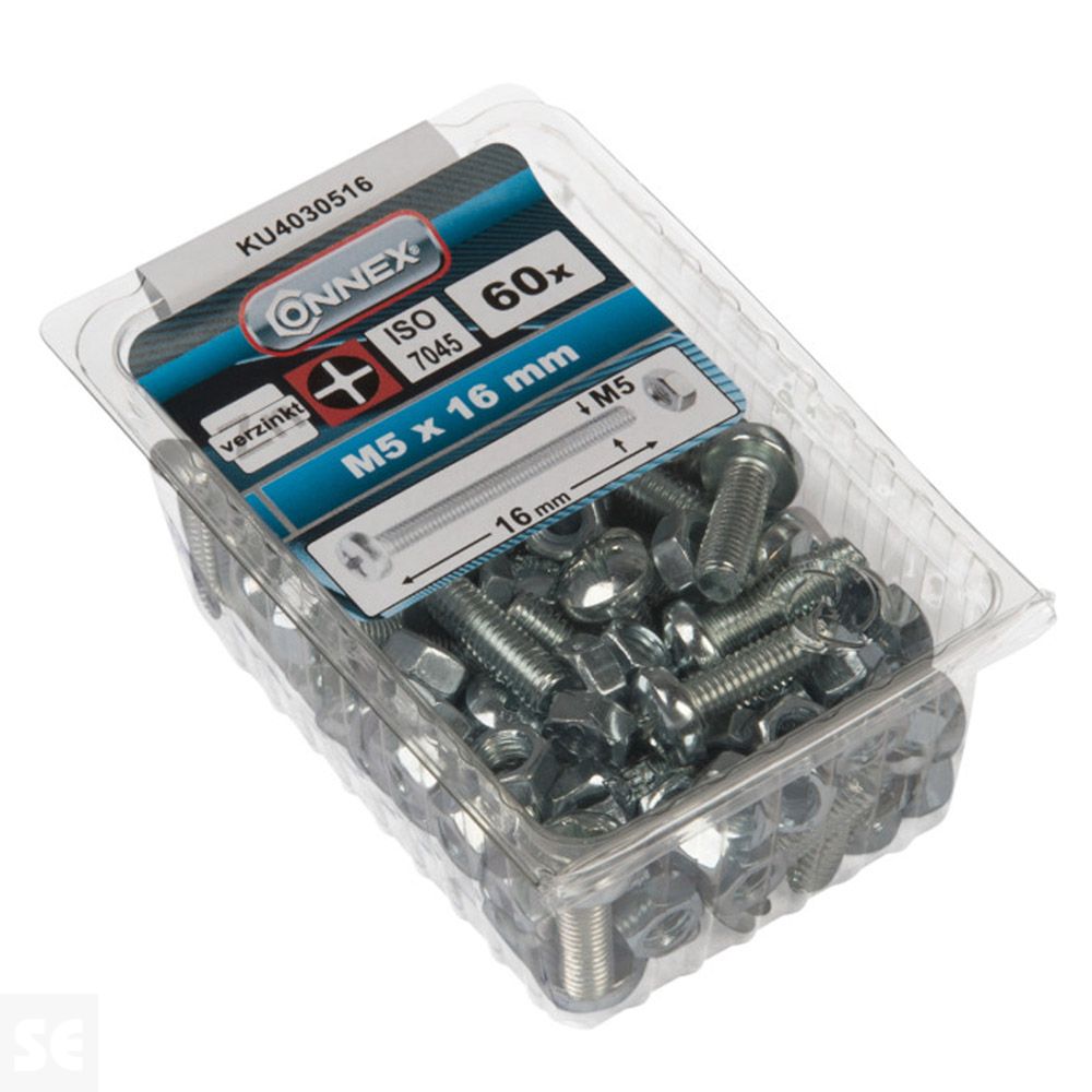 Tornillo Cabeza Redonda + Tuerca M5 x 16 mm (60u.)