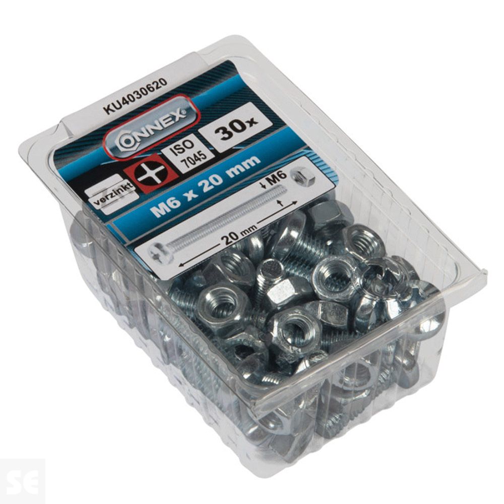 Tornillo Cabeza Redonda + Tuerca M6 x 20 mm (30u.)