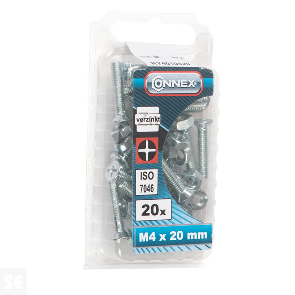 Tornillo Cabeza Avellanada + Tuerca M4x20mm. (20u.)