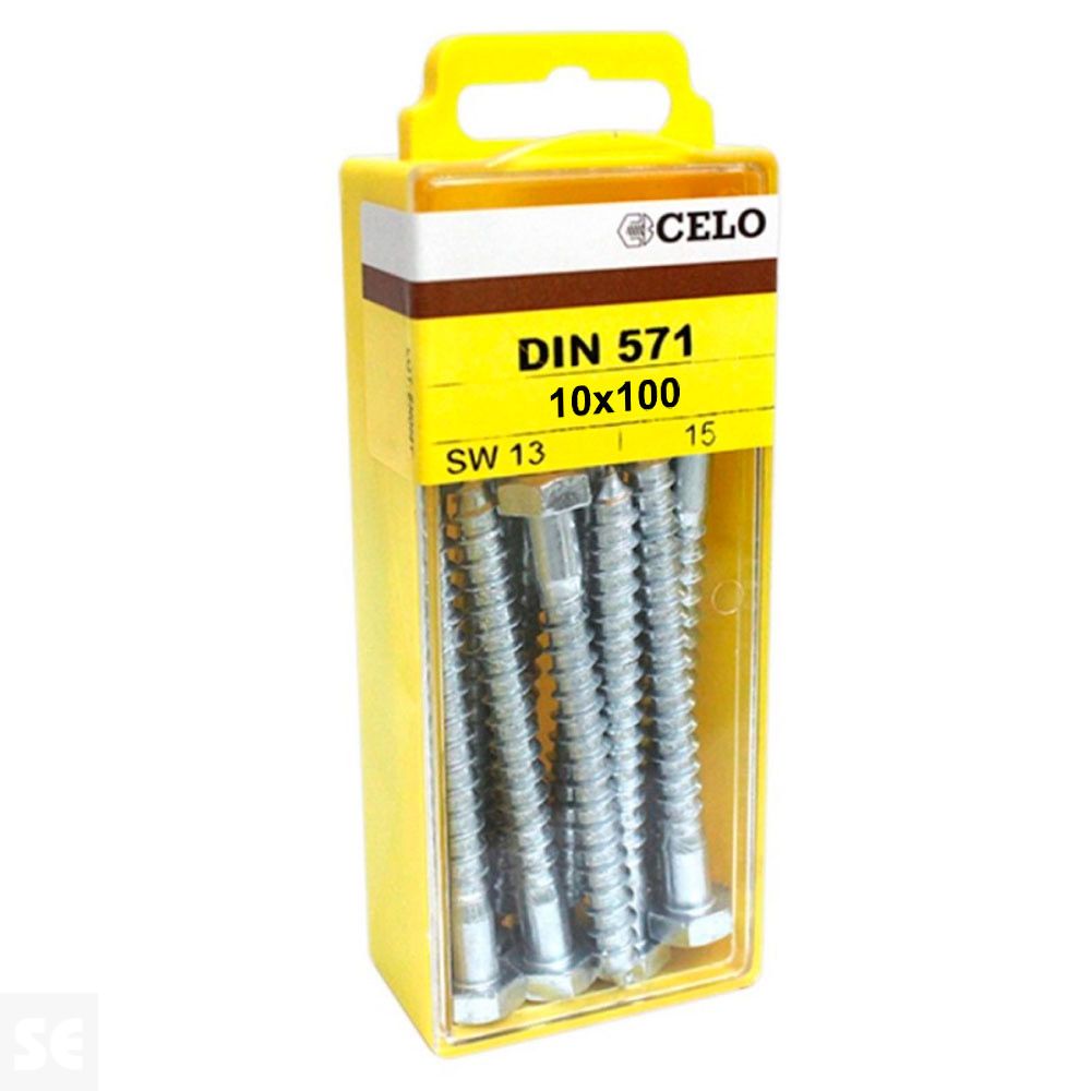 Tornillo Cabeza Hexagonal Din 571 10x100mm. Cincado (15u.)