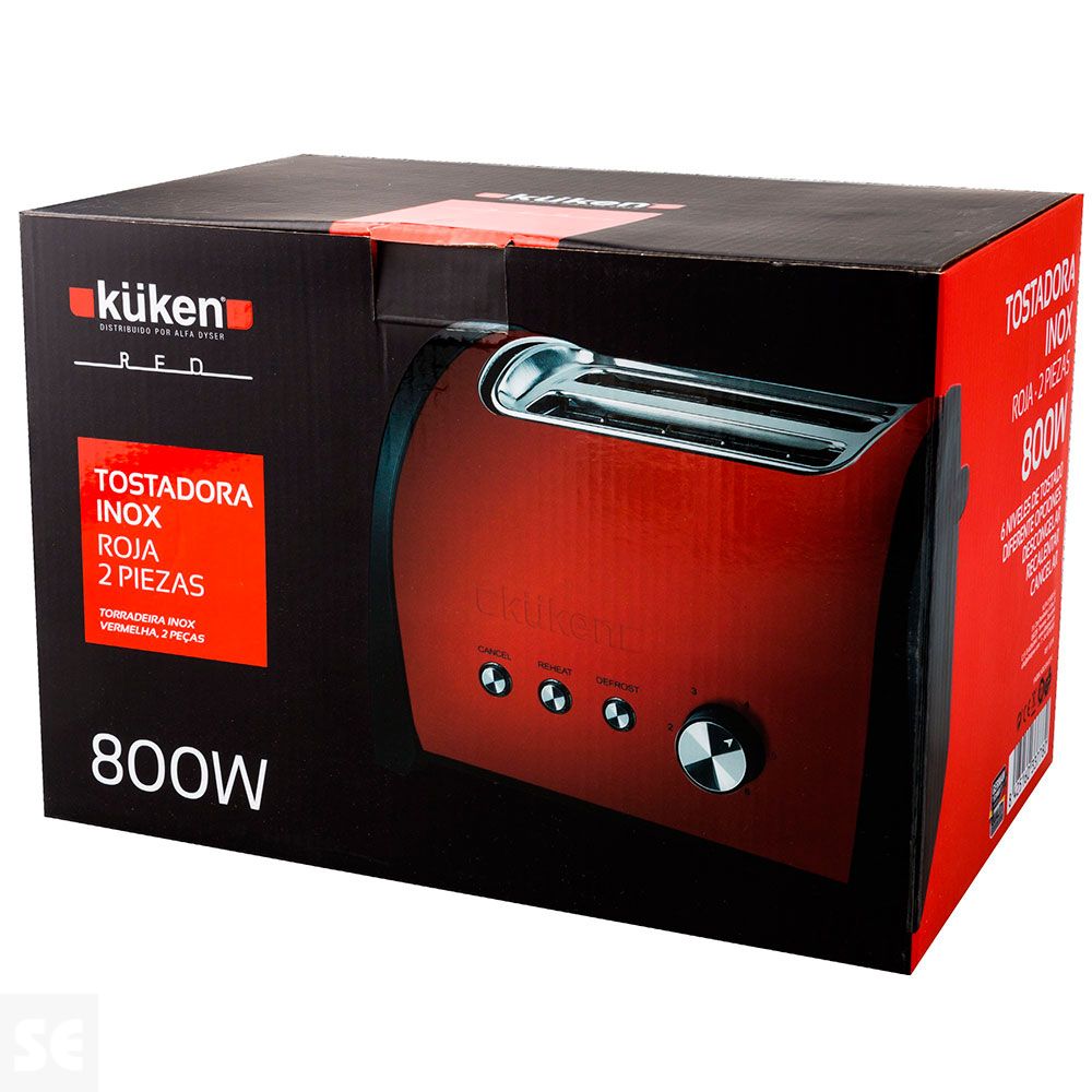 Tostadora Roja Metalizada Tacto Frío 800 w