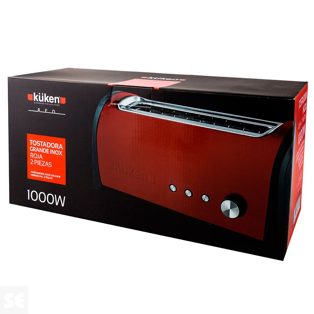 Tostadora Roja Metalizada Tacto Frío 1000 w