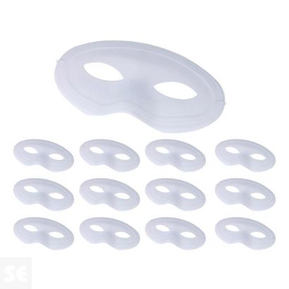 12 Antifaces Pvc Folcado Blanco 17x9,5cm.