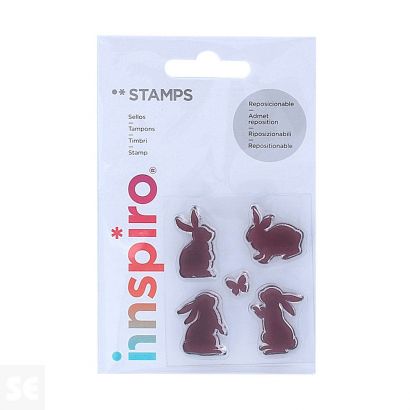 Set Sellos Acrílicos Conejos Y Mariposa 5,3x6Cm.