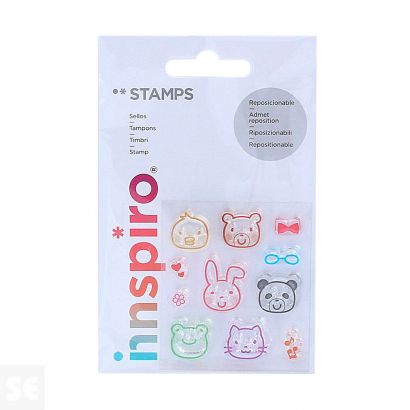 Set Sellos Acrílicos Caras Animales 5,3x6Cm.