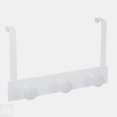Percha Sobrepuerta Metal Blanco 3 Pomos Blancos