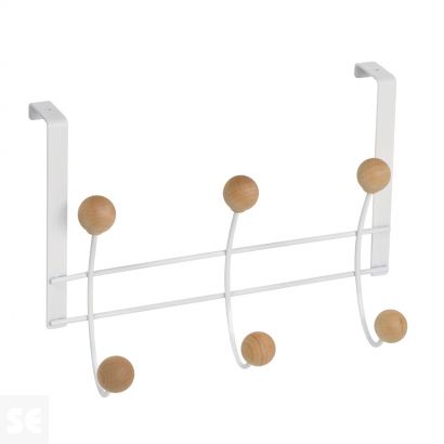 Percha Sobrepuerta Blanca Blanco 6 Bolas Haya Natural