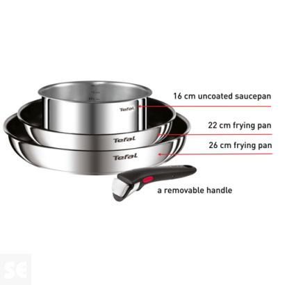 Ingenio Cook Eat. Set 4 Piezas: Cazo16cms / Sartenes 22 / 26 cms + Mango Tefal