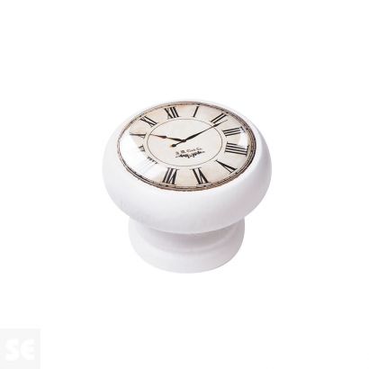 Pomo Reloj Madera Lacada Blanca 40 mm