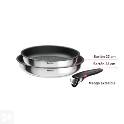 Set Sartenes Ingenio Cook Eat 22/26cm + Mango Extraíble Tefal