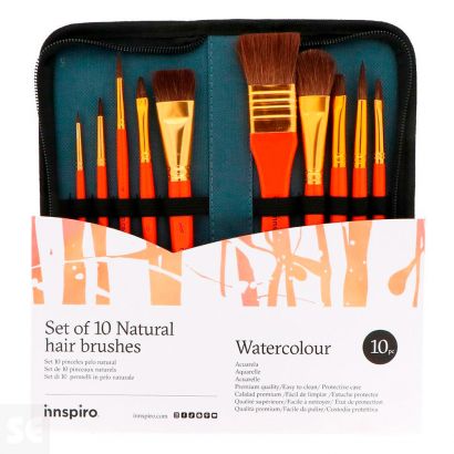 Set 10 Pinceles Pelo Natural Acuarela con Estuche