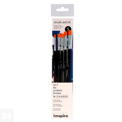 Set 5 Pinceles Sintéticos Planos Nº 2, 4, 6, 8, 10