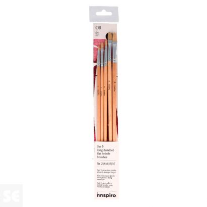 Set 5 Pinceles Cerda Mango Largo Planos Nº 2, 4, 6, 8, 10