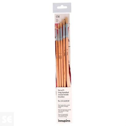Set 5 Pinceles Cerda Mango Largo Redondos Nº 2, 4, 6, 8, 10