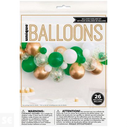 Kit Surtido Arco Globos Látex Confeti Dorado, Verde y Blanco