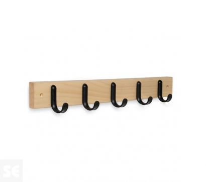 Colgador arce con 5 ganchos negros / arce 60 x 488 x 52 mm
