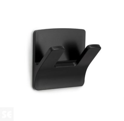 Colgador adhesivo resistente al agua rama doble negro mate 60 x 65 x 32 mm.