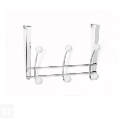 Colgador sobrepuerta blanco 3 ganchos dobles 197 x 270 x 110 mm.
