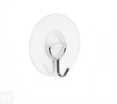 Colgador adherente reutilizable transparente gancho móvil Ø65 x 20 mm.