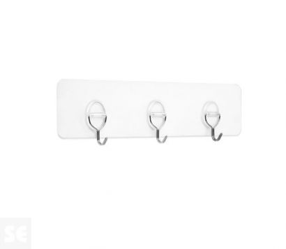 Colgador Adherente Reutilizable Transparente Tres Ganchos Móviles 81x290x22 mm.