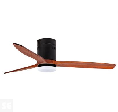 Ventilador Techo negro madera natural con luz Led 132cm con Mando