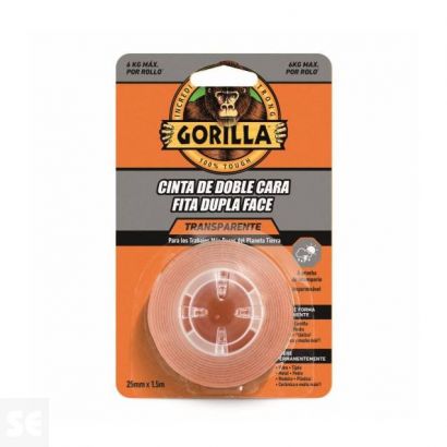 Cinta adhesiva de Doble Cara Gorilla Transparente 25mm x 1,5 metros